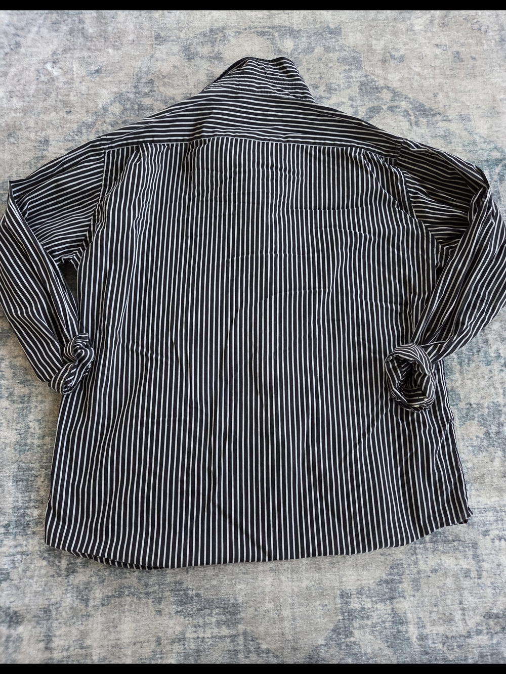 Isaac Mizrahi Black and White Striped Classic Fit Shirt - Picture 5 of 6